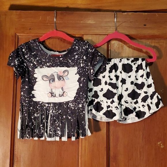 NEW BABY COW FRINGED 2 PIECE SHORT SET